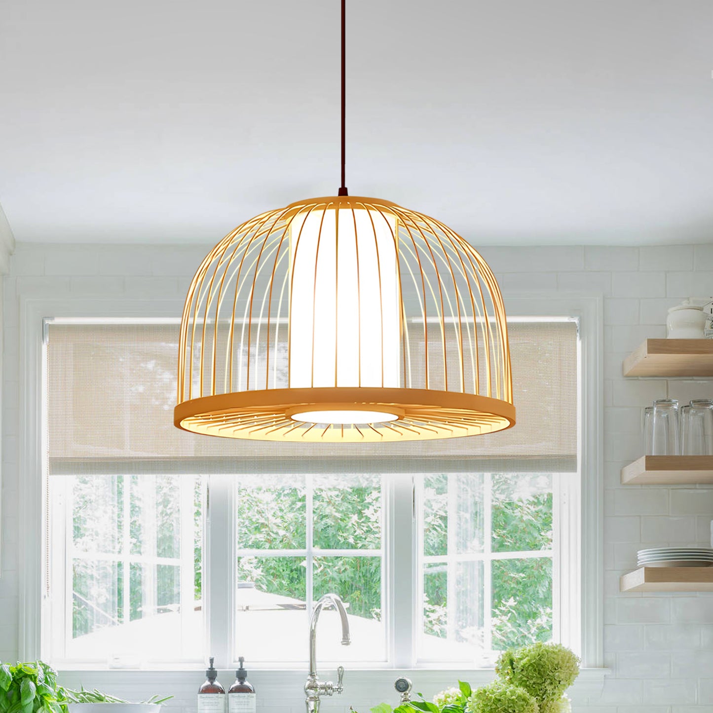Semi-Circle Rattan Pendant Lamp